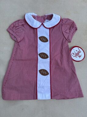 Girls Red Gingham Football Applique Dress